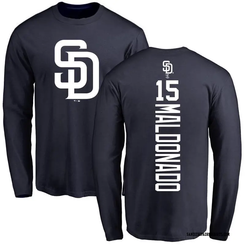 Men's San Diego Padres ＃15 Martin Maldonado Navy Backer Long Sleeve T-Shirt