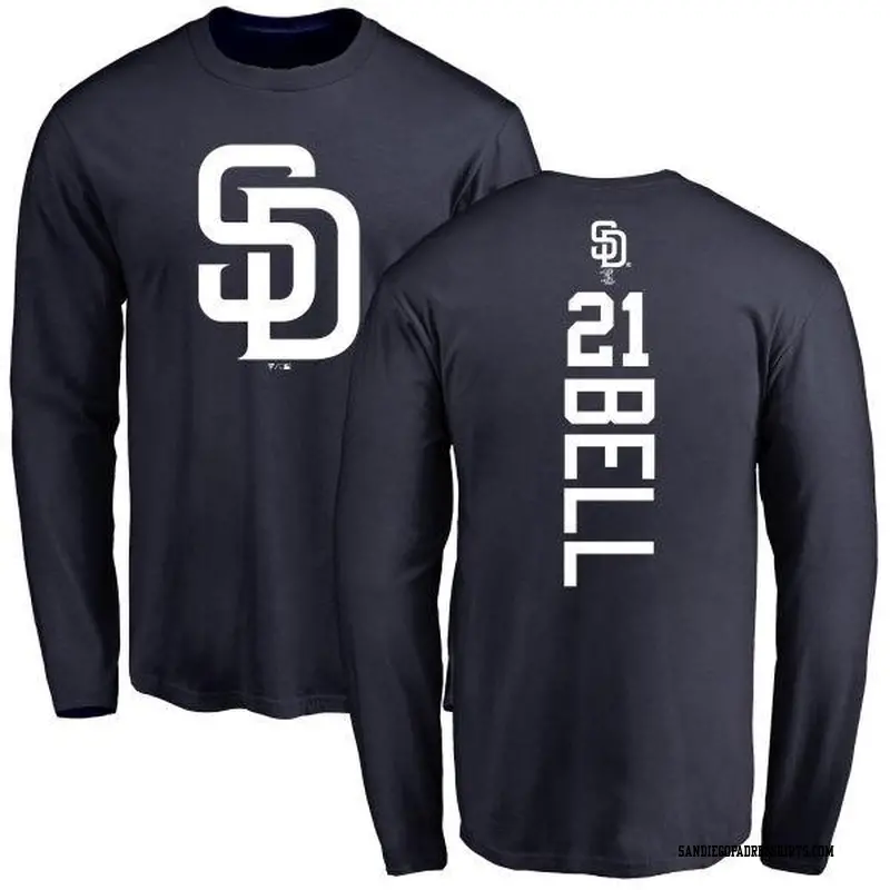Men's San Diego Padres ＃21 Heath Bell Navy Backer Long Sleeve T-Shirt