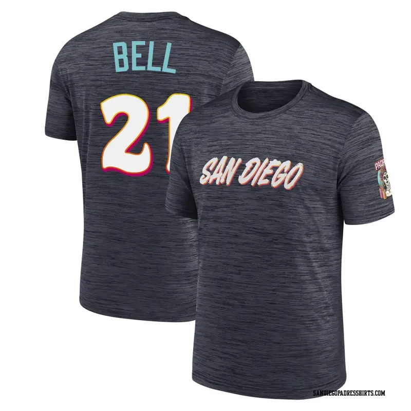 Men's San Diego Padres ＃21 Heath Bell Obsidian 2026 City Connect Game Day Velocity Name & Number T-Shirt