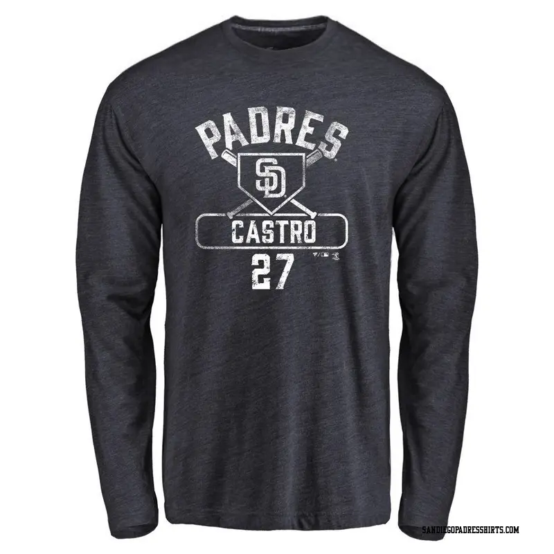 Men's San Diego Padres ＃27 Manuel Castro Navy Base Runner Long Sleeve T-Shirt