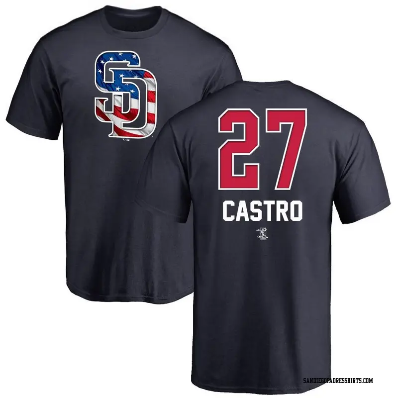 Men's San Diego Padres ＃27 Manuel Castro Navy Name and Number Banner Wave T-Shirt