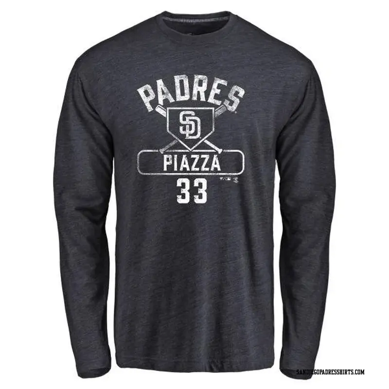Men's San Diego Padres ＃33 Mike Piazza Navy Branded Base Runner Long Sleeve T-Shirt