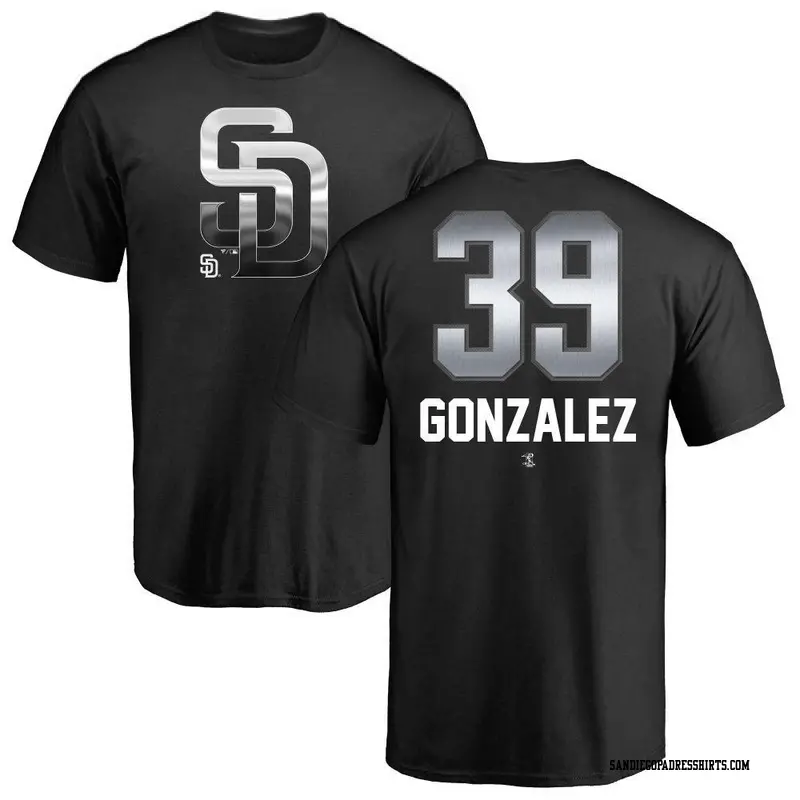 Men's San Diego Padres ＃39 Oscar Gonzalez Black Midnight Mascot T-Shirt