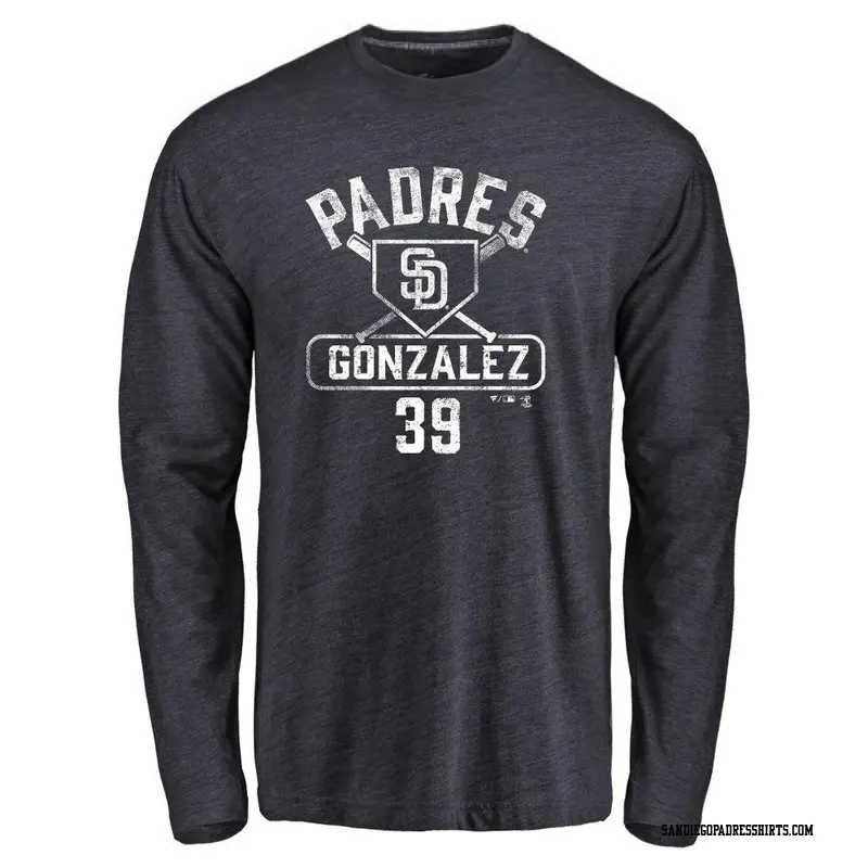 Men's San Diego Padres ＃39 Oscar Gonzalez Navy Base Runner Long Sleeve T-Shirt