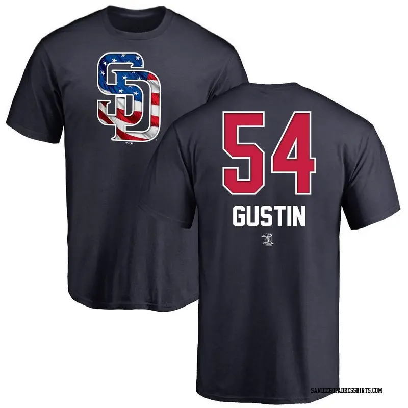 Men's San Diego Padres ＃54 Harry Gustin Navy Name and Number Banner Wave T-Shirt