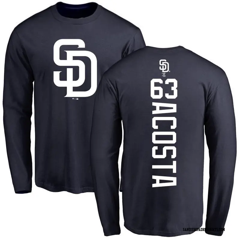 Men's San Diego Padres ＃63 Daison Acosta Navy Backer Long Sleeve T-Shirt