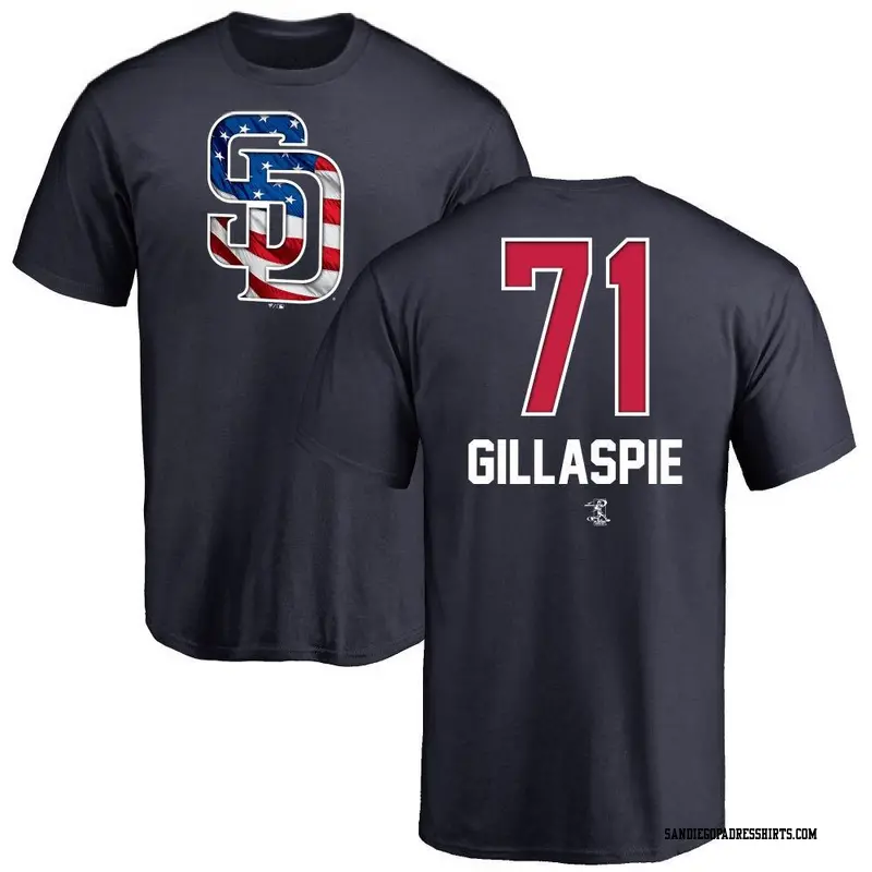 Men's San Diego Padres ＃71 Logan Gillaspie Navy Name and Number Banner Wave T-Shirt