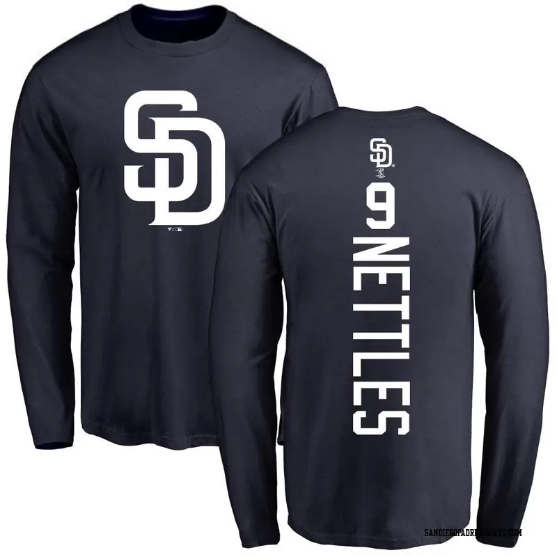 Men's San Diego Padres ＃9 Graig Nettles Navy Backer Long Sleeve T-Shirt