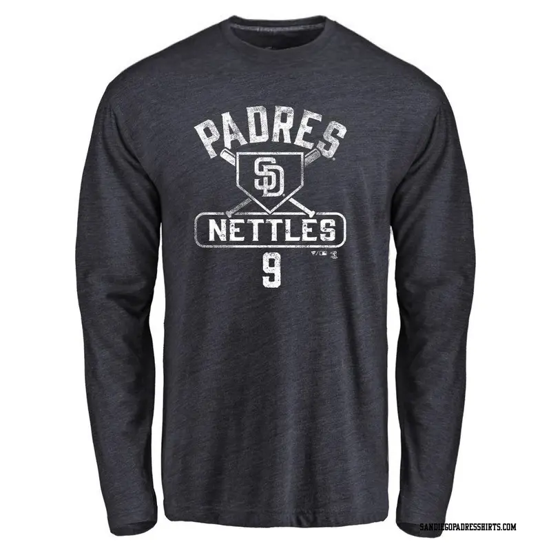 Men's San Diego Padres ＃9 Graig Nettles Navy Branded Base Runner Long Sleeve T-Shirt