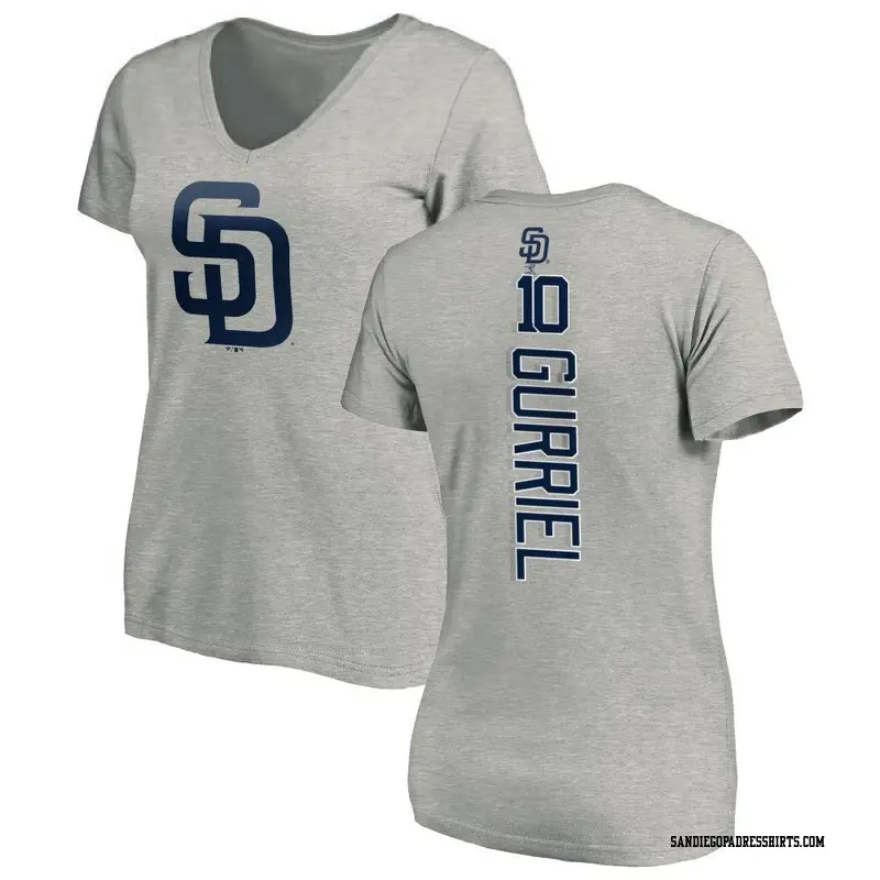 Women's San Diego Padres ＃10 Yuli Gurriel Ash Backer Slim Fit T-Shirt