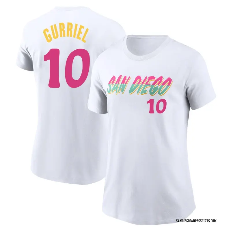 Women's San Diego Padres ＃10 Yuli Gurriel White 2022 City Connect Name & Number T-Shirt