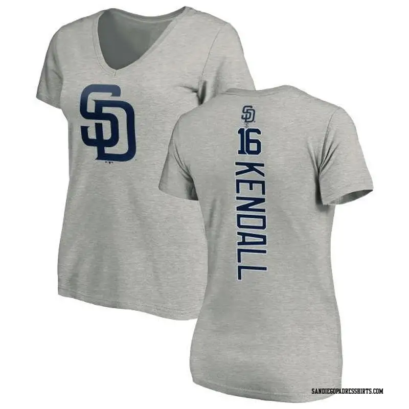 Women's San Diego Padres ＃16 Fred Kendall Ash Backer Slim Fit T-Shirt