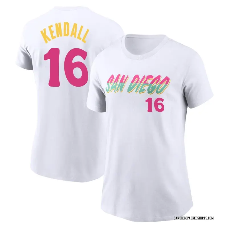 Women's San Diego Padres ＃16 Fred Kendall White 2022 City Connect Name & Number T-Shirt
