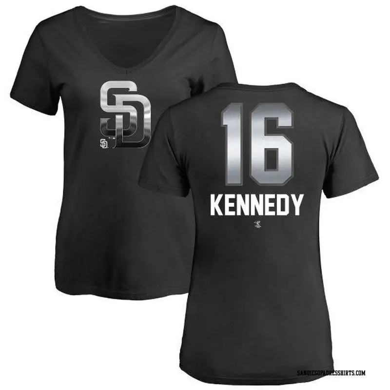 Women's San Diego Padres ＃16 Terry Kennedy Black Branded Midnight Mascot V-Neck T-Shirt