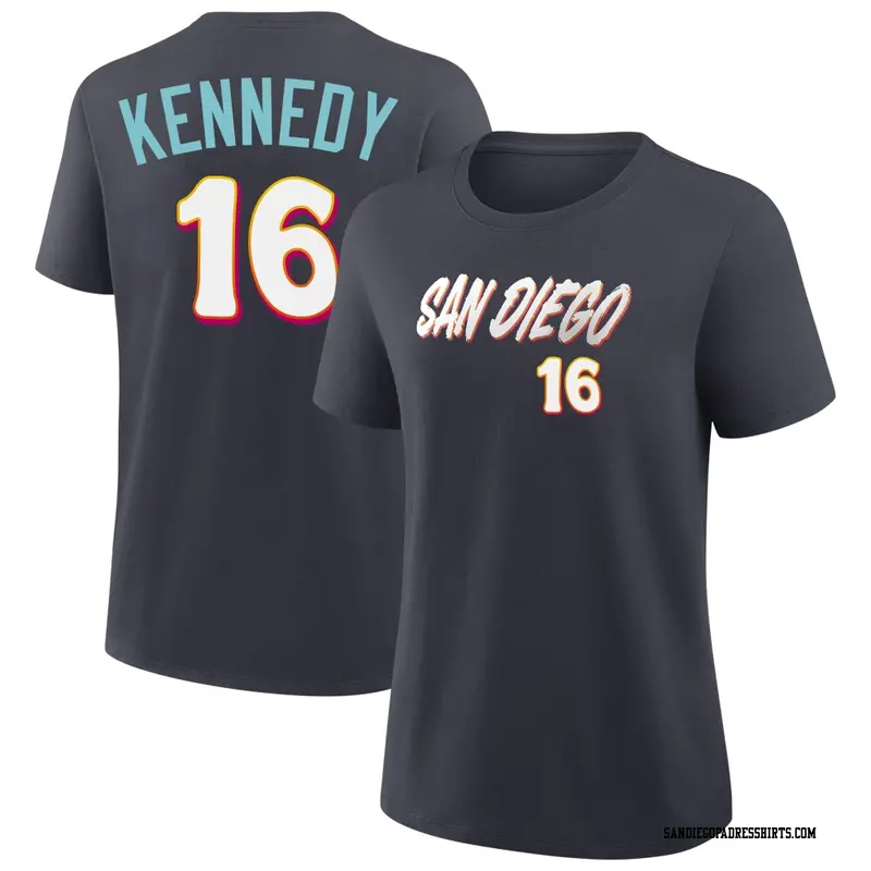 Women's San Diego Padres ＃16 Terry Kennedy Navy 2026 City Connect Name & Number T-Shirt