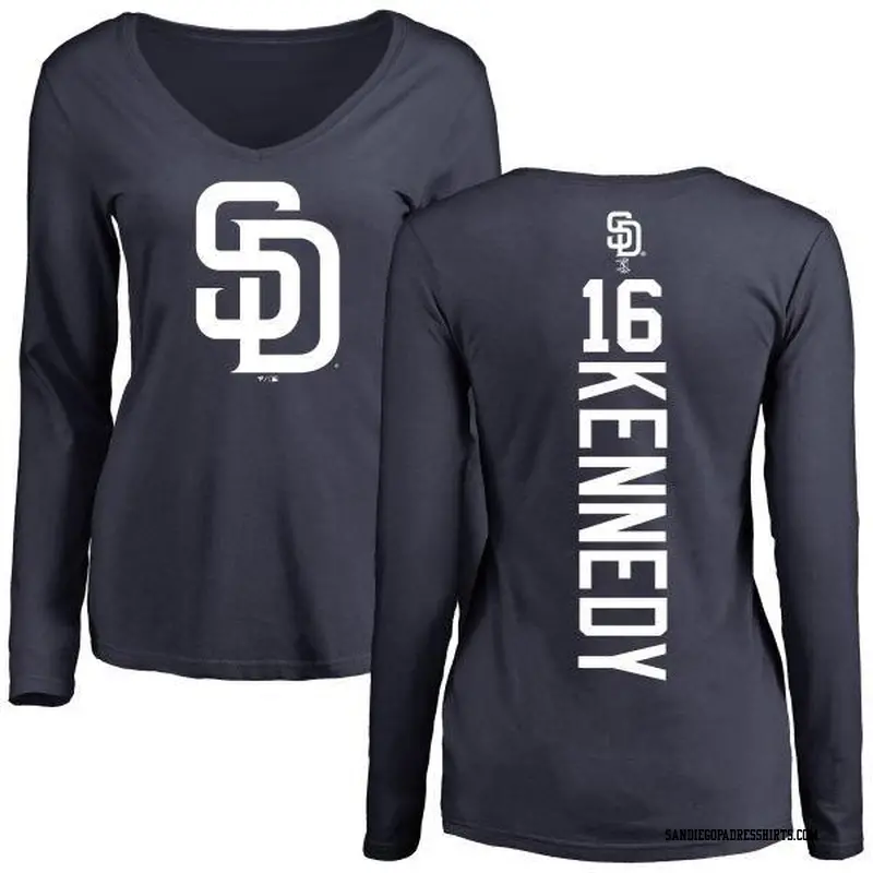 Women's San Diego Padres ＃16 Terry Kennedy Navy Backer Slim Fit Long Sleeve T-Shirt
