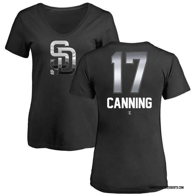 Women's San Diego Padres ＃17 Griffin Canning Black Midnight Mascot V-Neck T-Shirt