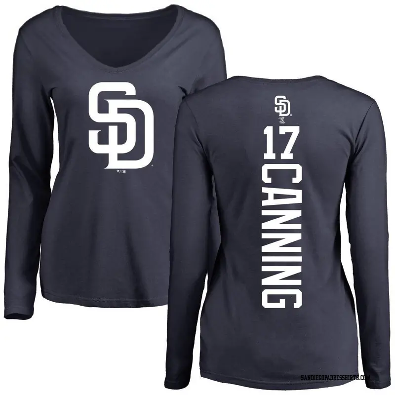 Women's San Diego Padres ＃17 Griffin Canning Navy Backer Slim Fit Long Sleeve T-Shirt