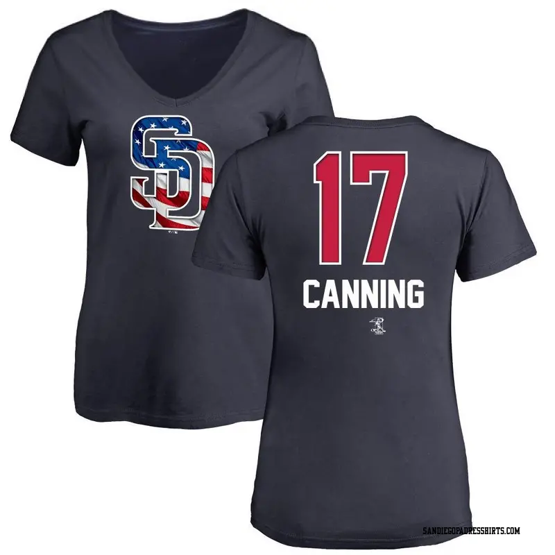Women's San Diego Padres ＃17 Griffin Canning Navy Name and Number Banner Wave V-Neck T-Shirt