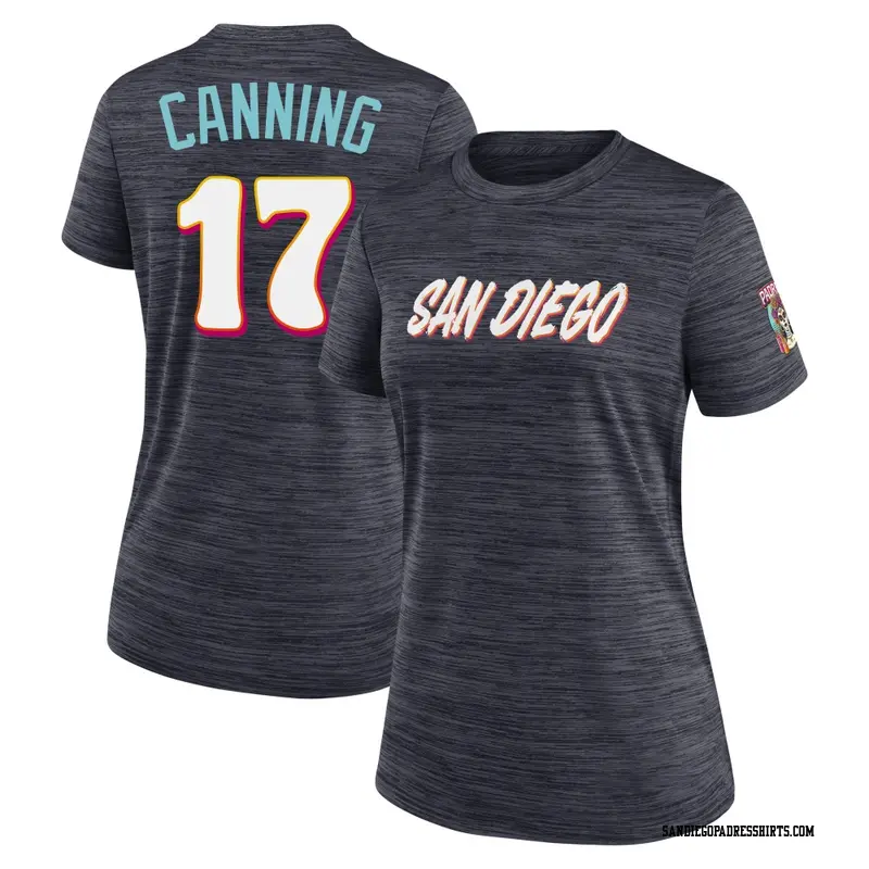 Women's San Diego Padres ＃17 Griffin Canning Obsidian 2026 City Connect Game Day Velocity Name & Number T-Shirt