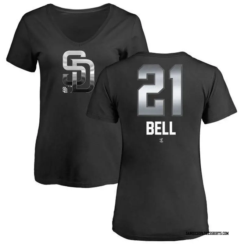 Women's San Diego Padres ＃21 Heath Bell Black Branded Midnight Mascot V-Neck T-Shirt