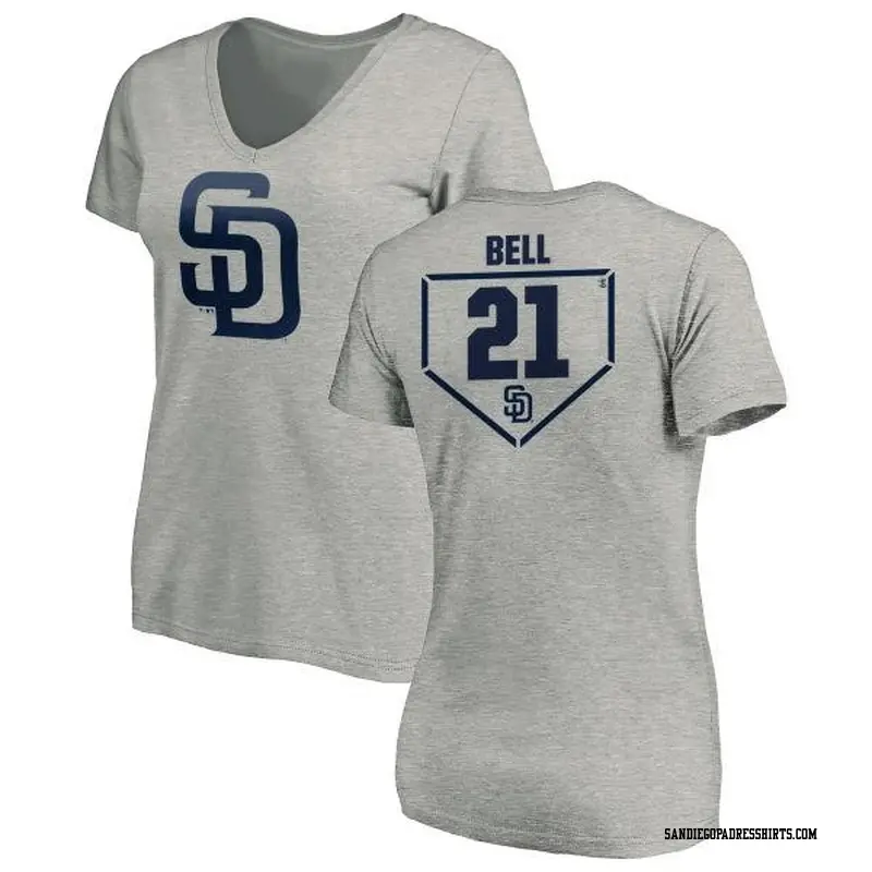 Women's San Diego Padres ＃21 Heath Bell Gray Branded RBI Slim Fit V-Neck T-Shirt Heathered