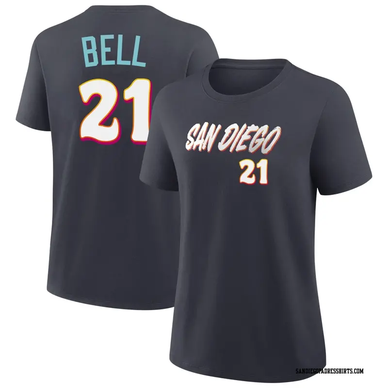 Women's San Diego Padres ＃21 Heath Bell Navy 2026 City Connect Name & Number T-Shirt