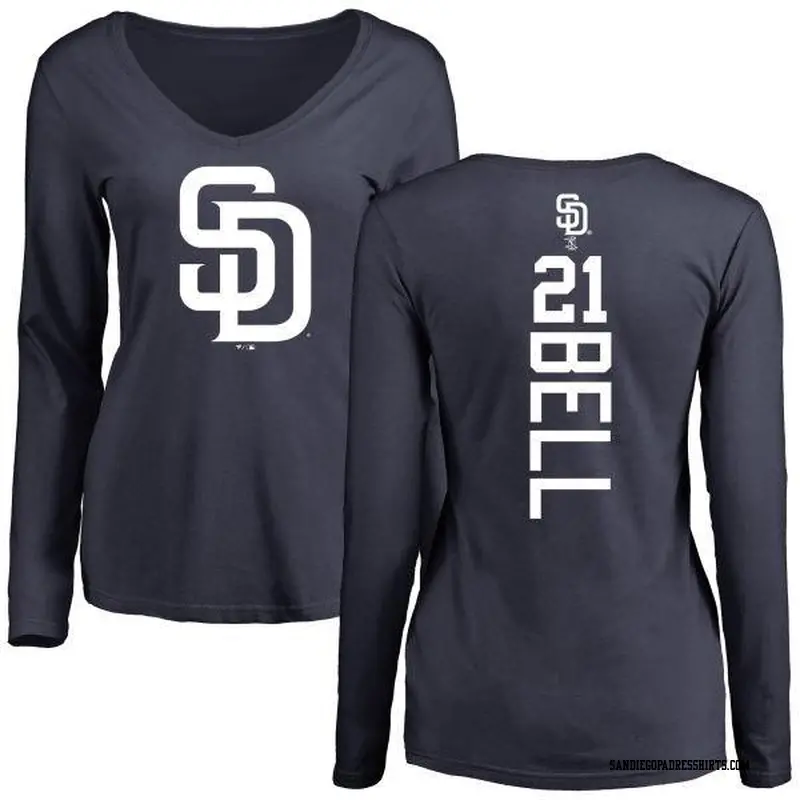 Women's San Diego Padres ＃21 Heath Bell Navy Backer Slim Fit Long Sleeve T-Shirt