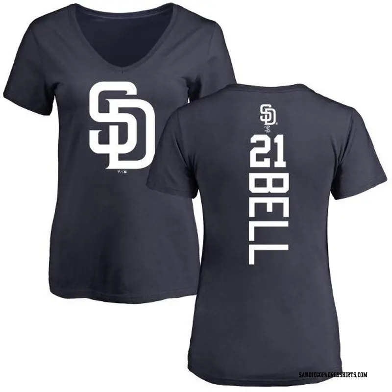 Women's San Diego Padres ＃21 Heath Bell Navy Backer Slim Fit T-Shirt