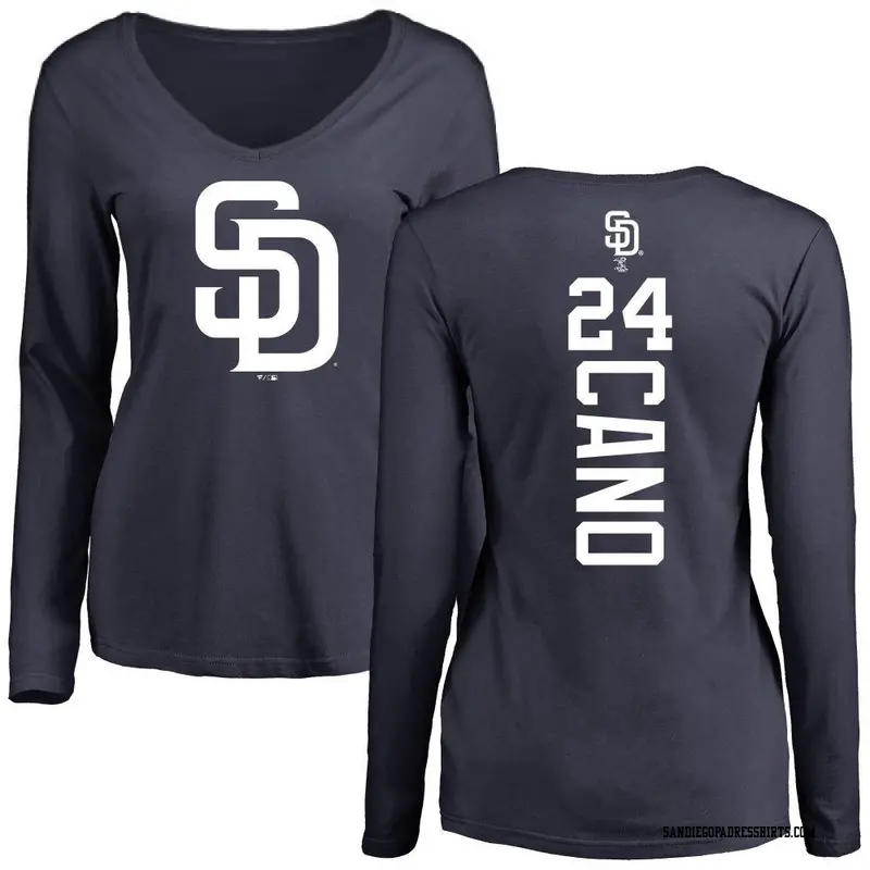 Women's San Diego Padres ＃24 Robinson Cano Navy Backer Slim Fit Long Sleeve T-Shirt