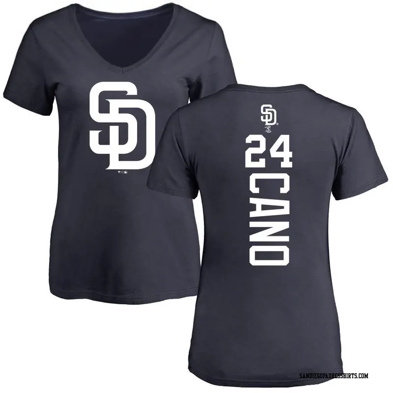 Women's San Diego Padres ＃24 Robinson Cano Navy Backer Slim Fit T-Shirt