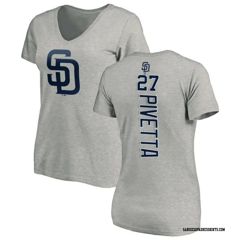 Women's San Diego Padres ＃27 Nick Pivetta Ash Backer Slim Fit T-Shirt