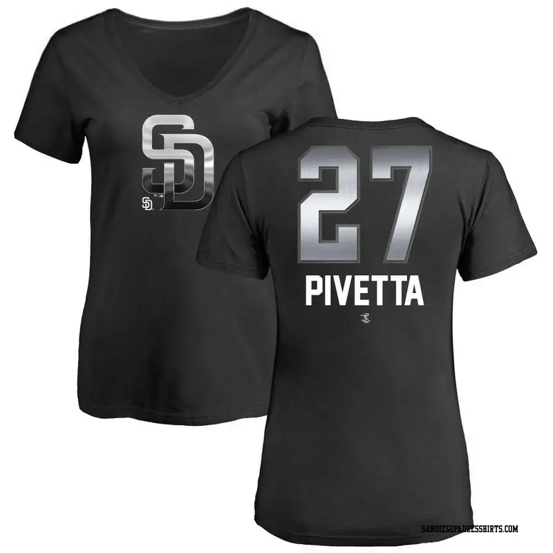 Women's San Diego Padres ＃27 Nick Pivetta Black Midnight Mascot V-Neck T-Shirt