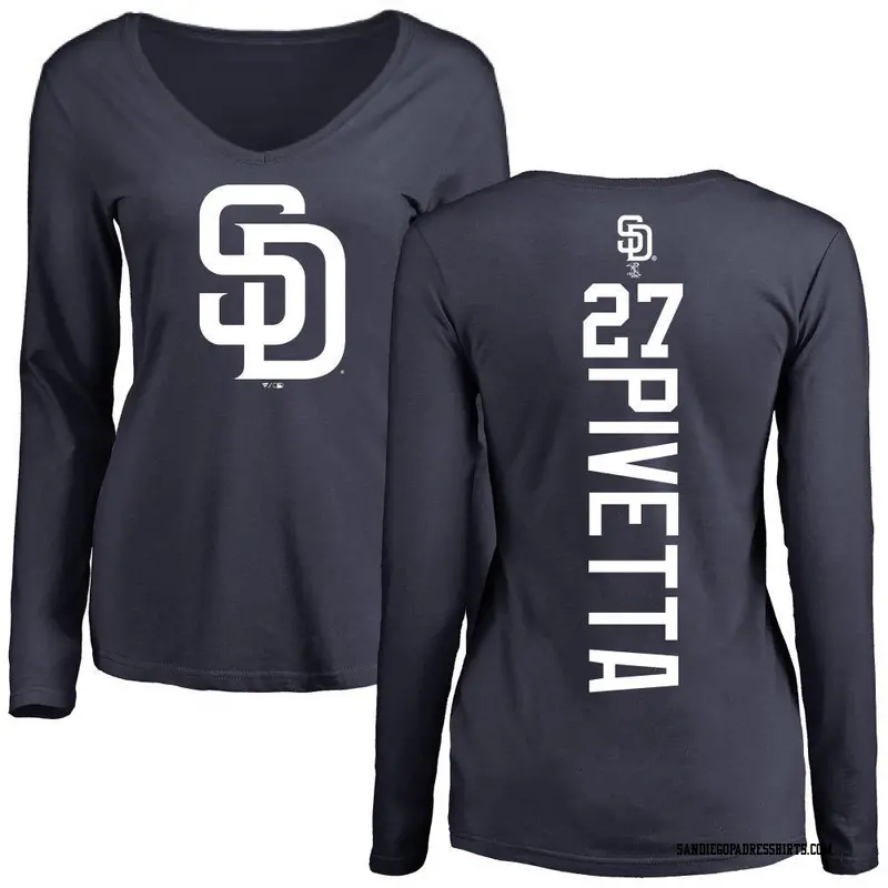 Women's San Diego Padres ＃27 Nick Pivetta Navy Backer Slim Fit Long Sleeve T-Shirt