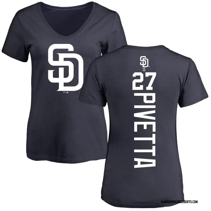 Women's San Diego Padres ＃27 Nick Pivetta Navy Backer Slim Fit T-Shirt