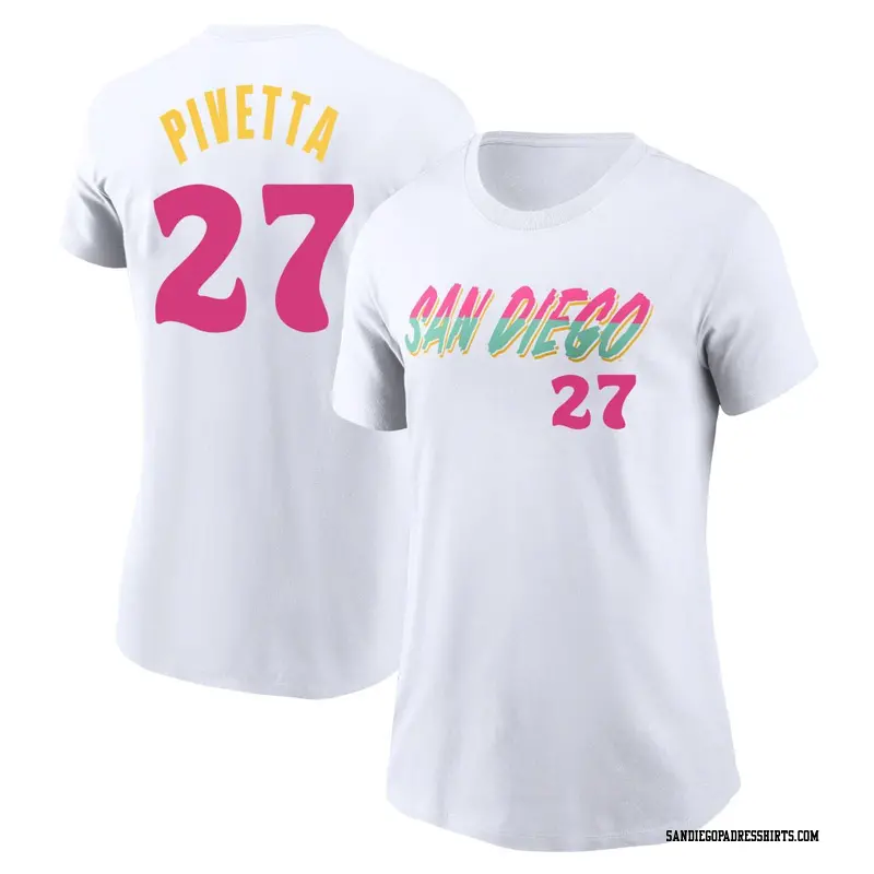 Women's San Diego Padres ＃27 Nick Pivetta White 2022 City Connect Name & Number T-Shirt
