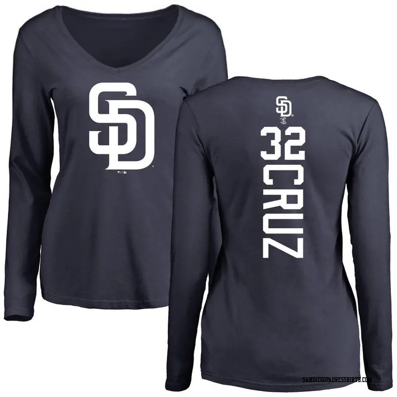 Women's San Diego Padres ＃32 Nelson Cruz Navy Backer Slim Fit Long Sleeve T-Shirt