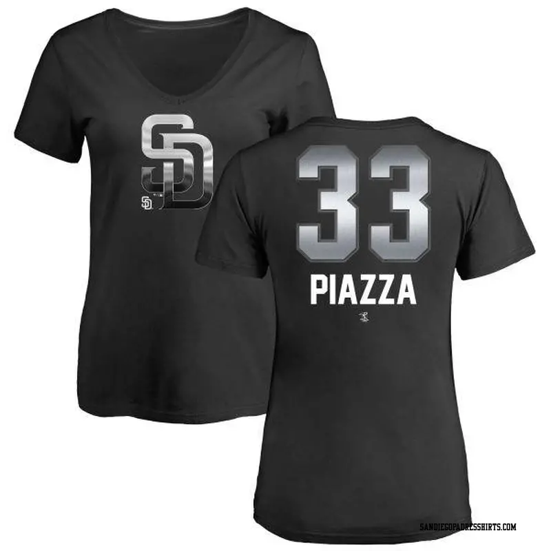 Women's San Diego Padres ＃33 Mike Piazza Black Branded Midnight Mascot V-Neck T-Shirt