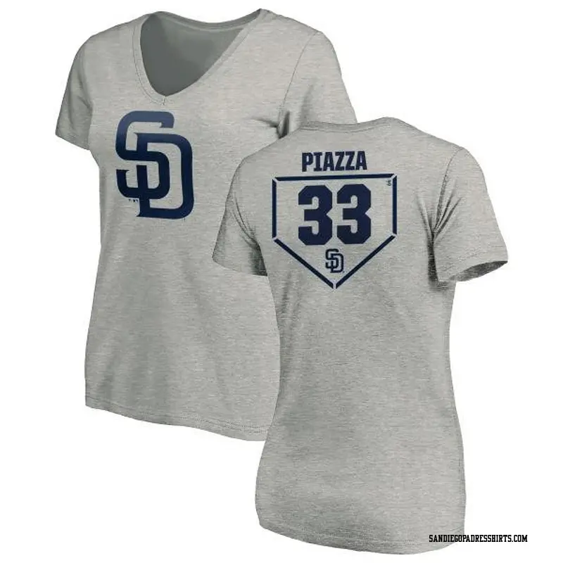 Women's San Diego Padres ＃33 Mike Piazza Gray Branded RBI Slim Fit V-Neck T-Shirt Heathered