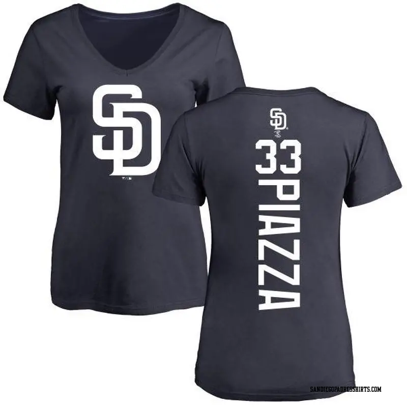 Women's San Diego Padres ＃33 Mike Piazza Navy Backer Slim Fit T-Shirt