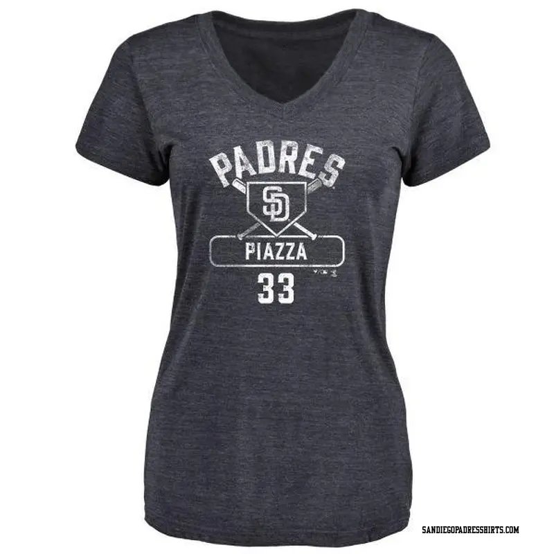 Women's San Diego Padres ＃33 Mike Piazza Navy Branded Base Runner T-Shirt