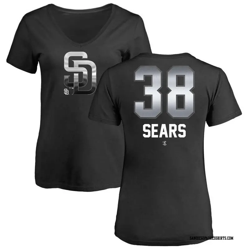 Women's San Diego Padres ＃38 JP Sears Black Midnight Mascot V-Neck T-Shirt