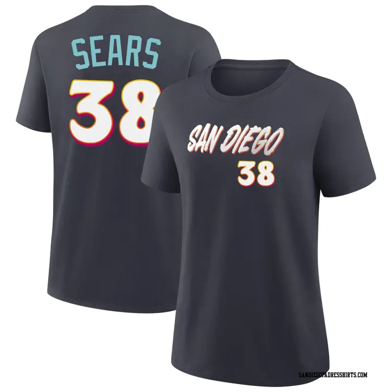Women's San Diego Padres ＃38 JP Sears Navy 2026 City Connect Name & Number T-Shirt
