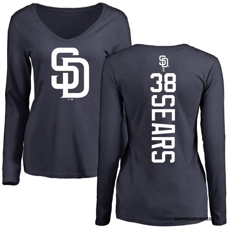Women's San Diego Padres ＃38 JP Sears Navy Backer Slim Fit Long Sleeve T-Shirt