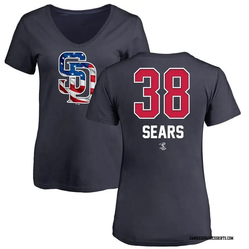 Women's San Diego Padres ＃38 JP Sears Navy Name and Number Banner Wave V-Neck T-Shirt