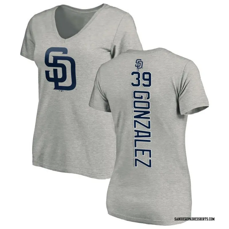 Women's San Diego Padres ＃39 Oscar Gonzalez Ash Backer Slim Fit T-Shirt