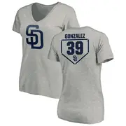 Women's San Diego Padres ＃39 Oscar Gonzalez Gray RBI Slim Fit V-Neck T-Shirt Heathered