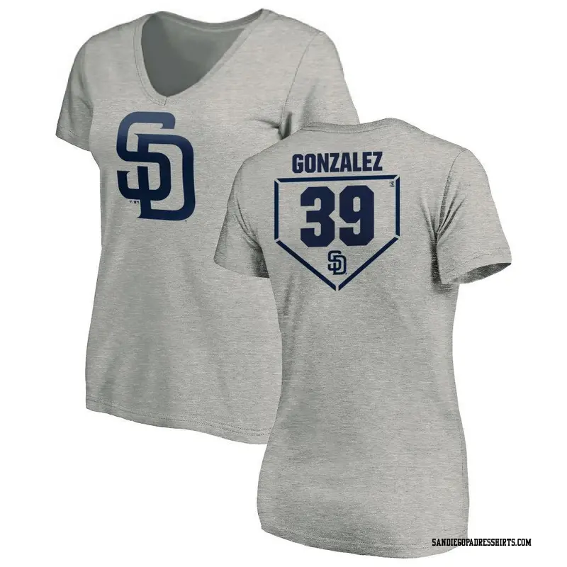 Women's San Diego Padres ＃39 Oscar Gonzalez Gray RBI Slim Fit V-Neck T-Shirt Heathered