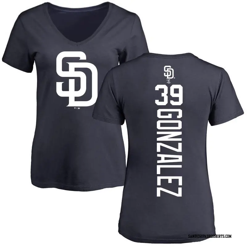 Women's San Diego Padres ＃39 Oscar Gonzalez Navy Backer Slim Fit T-Shirt