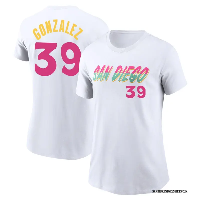 Women's San Diego Padres ＃39 Oscar Gonzalez White 2022 City Connect Name & Number T-Shirt